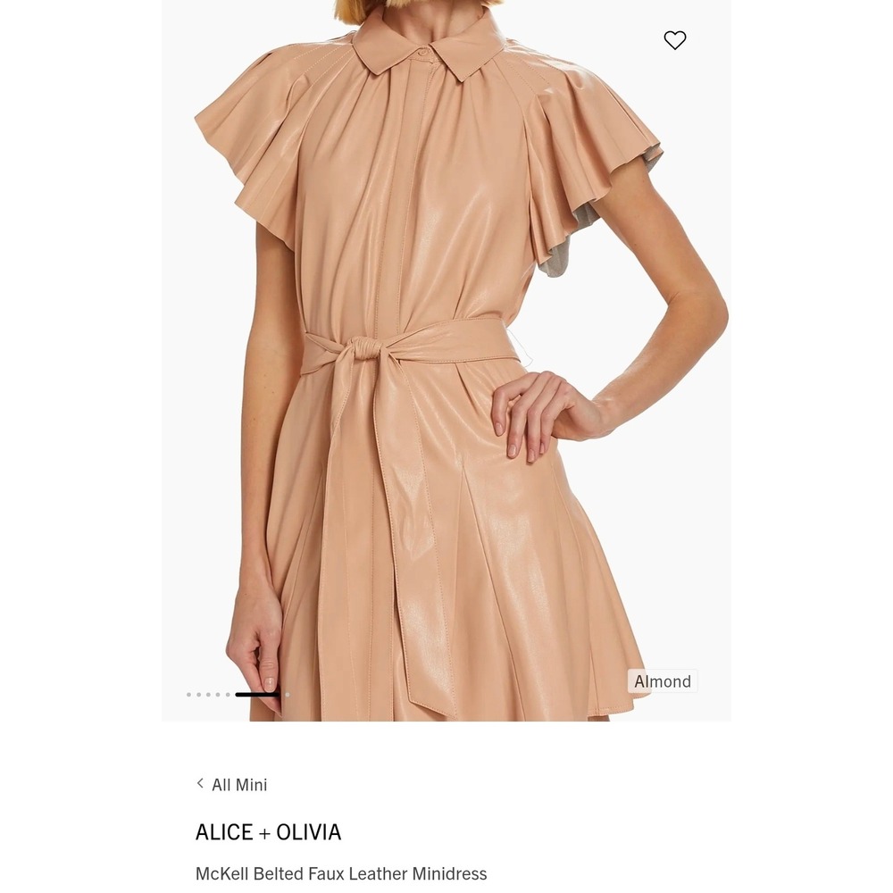 Alice + Olivia McKell Belted Faux Leather Mini Dress Almond Tan Size 4